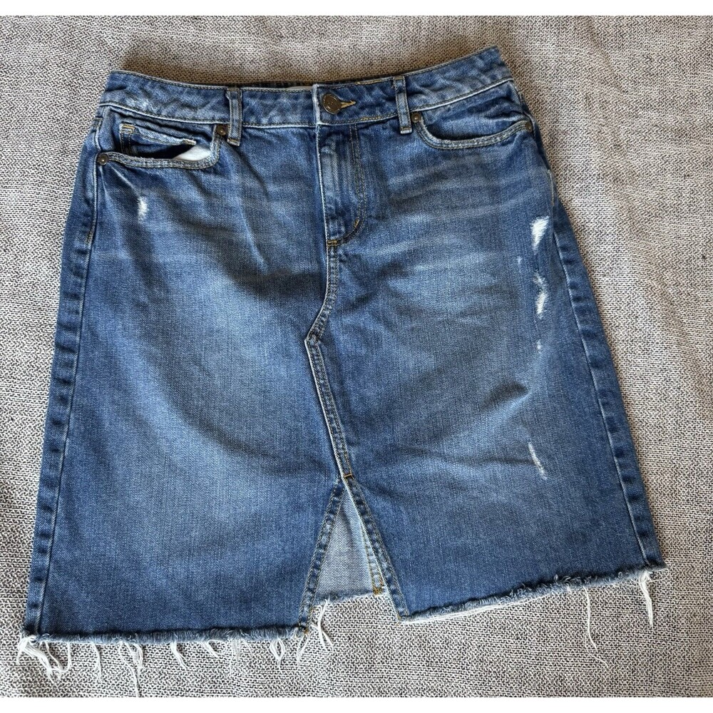 Loft Womens Distressed Denim Skirt With Frayed Hem Size 4